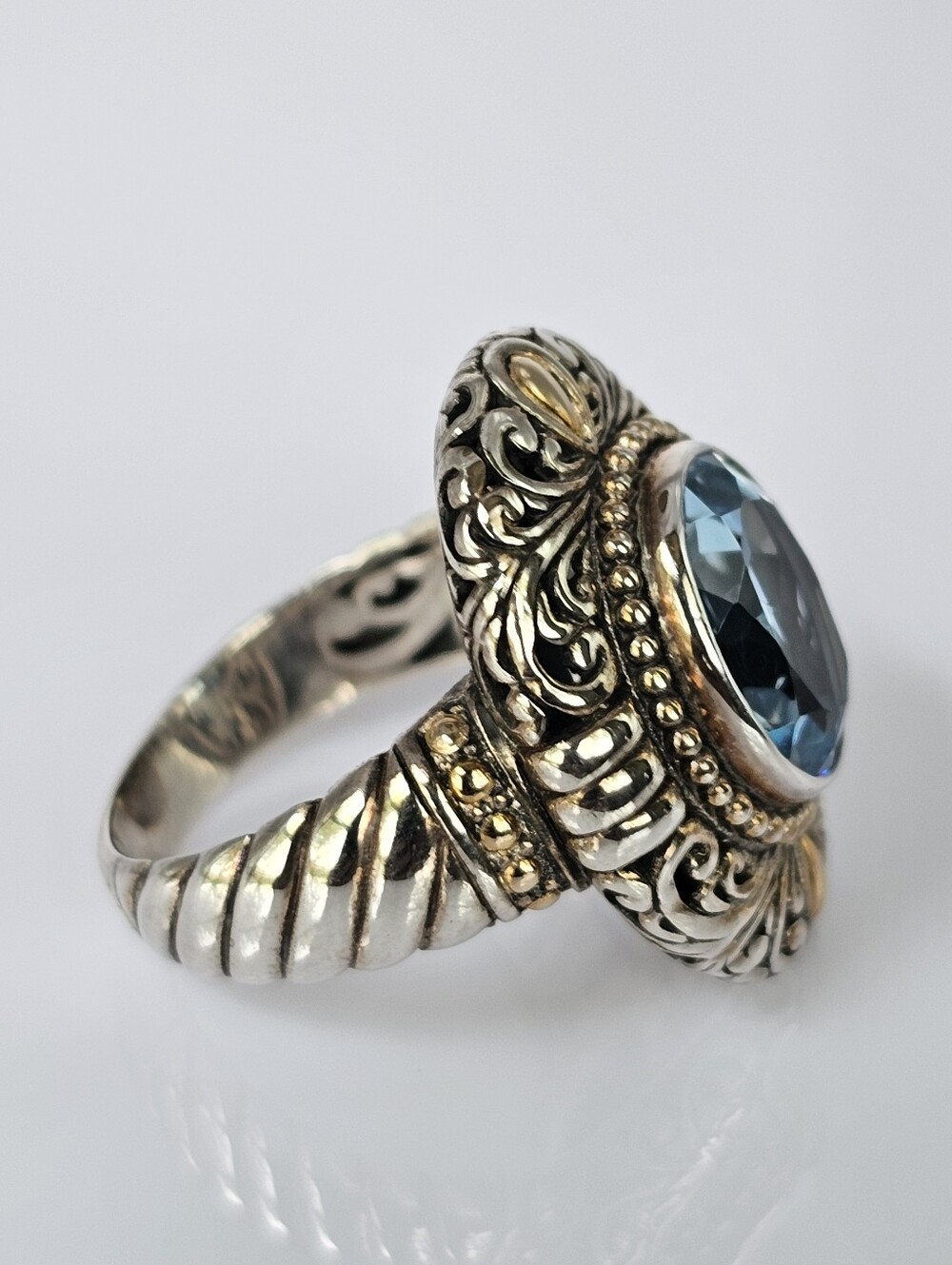 Set Natural Sky Blue Topaz Ring & Bracelet in 18K & Sterling Silver Sz 8! - Picture 7 of 16